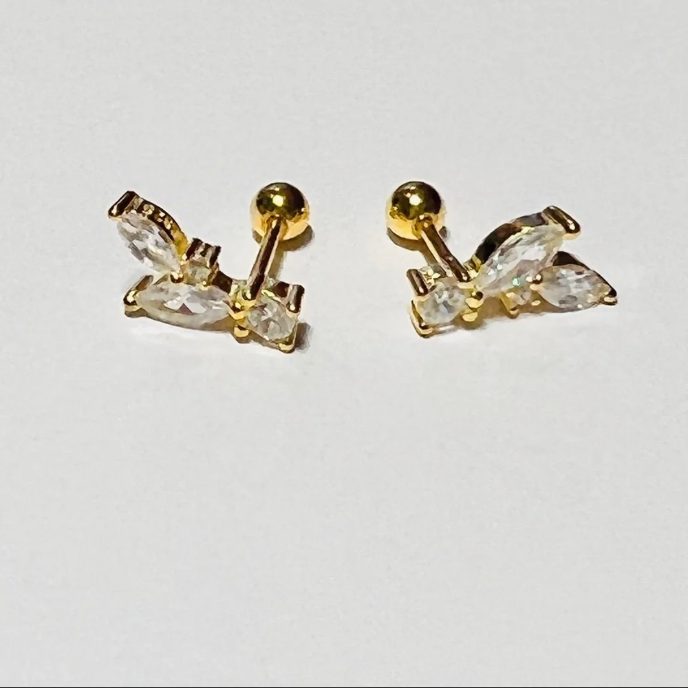 Wild Vine Marquise Round Clear Crystal CZ 18k Gold Plated S925 Stud Earring 1pc - Picture 9 of 10